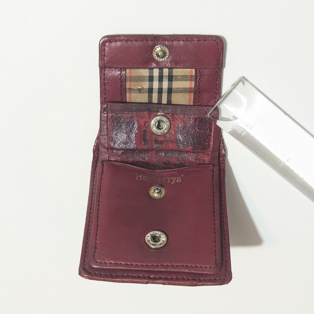 Burberry Vintage Burgundy Leather Coin Purse W/ Silver Signature Accent - Picture 7 of 13
